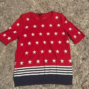 Talbots patriotic knit top, red, white stars, navy blue stripes, sz MP